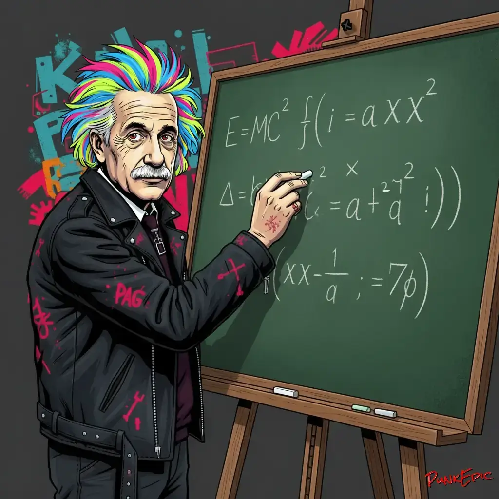 Albert Einstein Punk Qui Ecrit Sur Un Tableau - IA