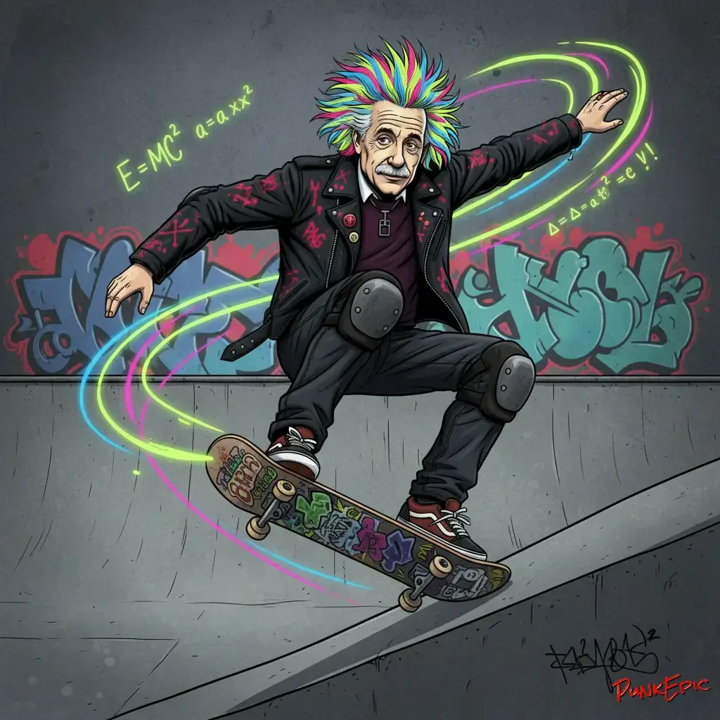 Albert Einstein Faisant Du Skate Board - IA