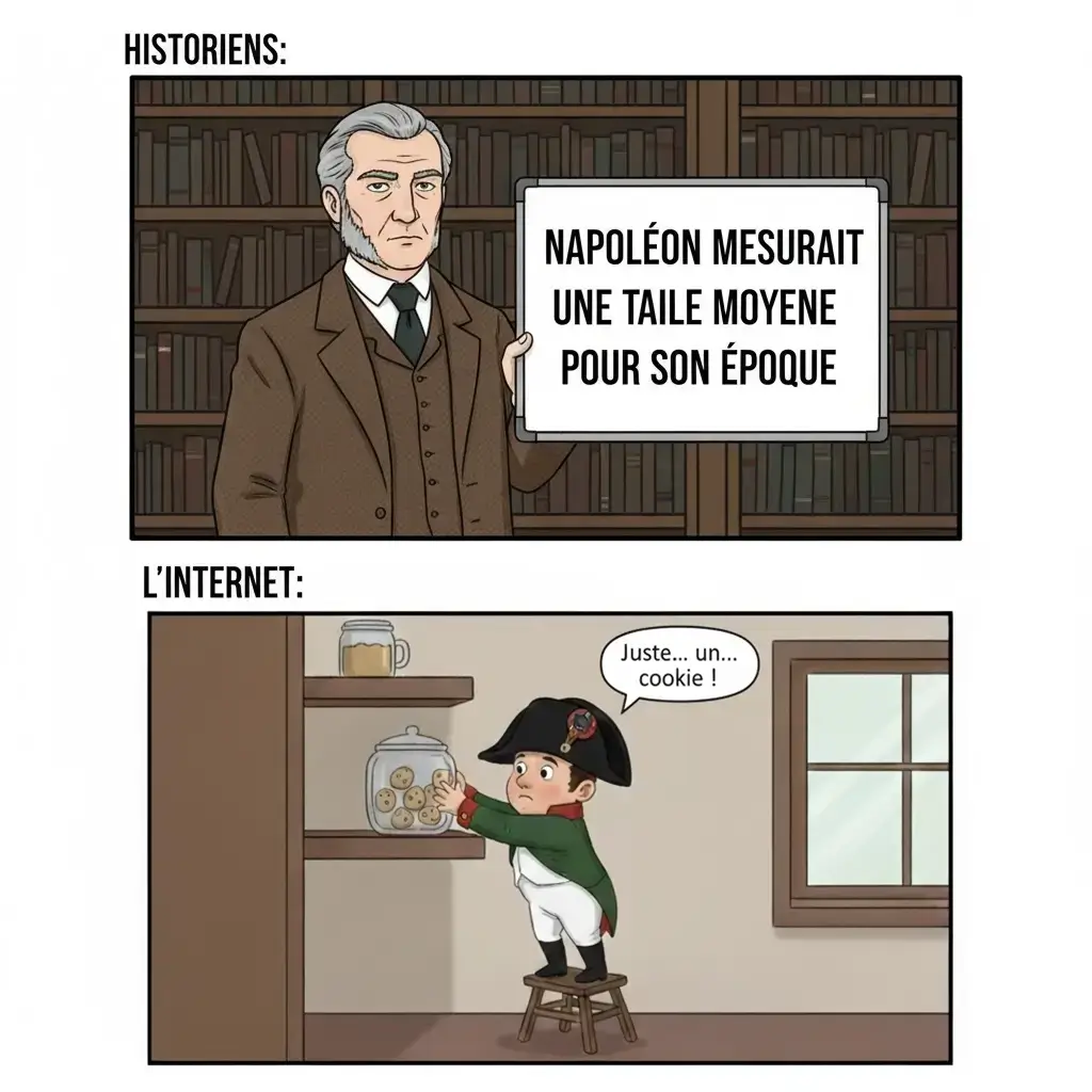 Napoléon de petite taille essayant d'attraper un cookie
