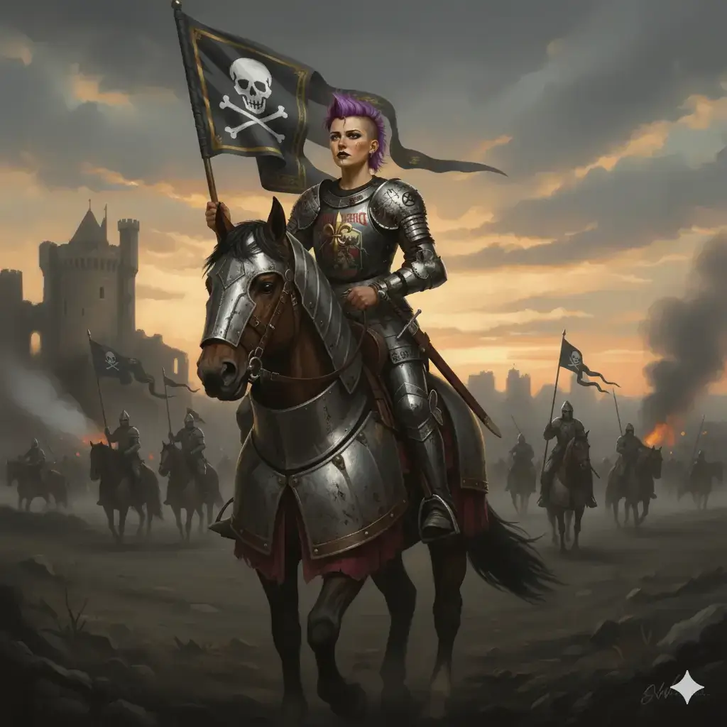 Jeanne d'Arc Punk Sur Un Cheval De Bataille - IA