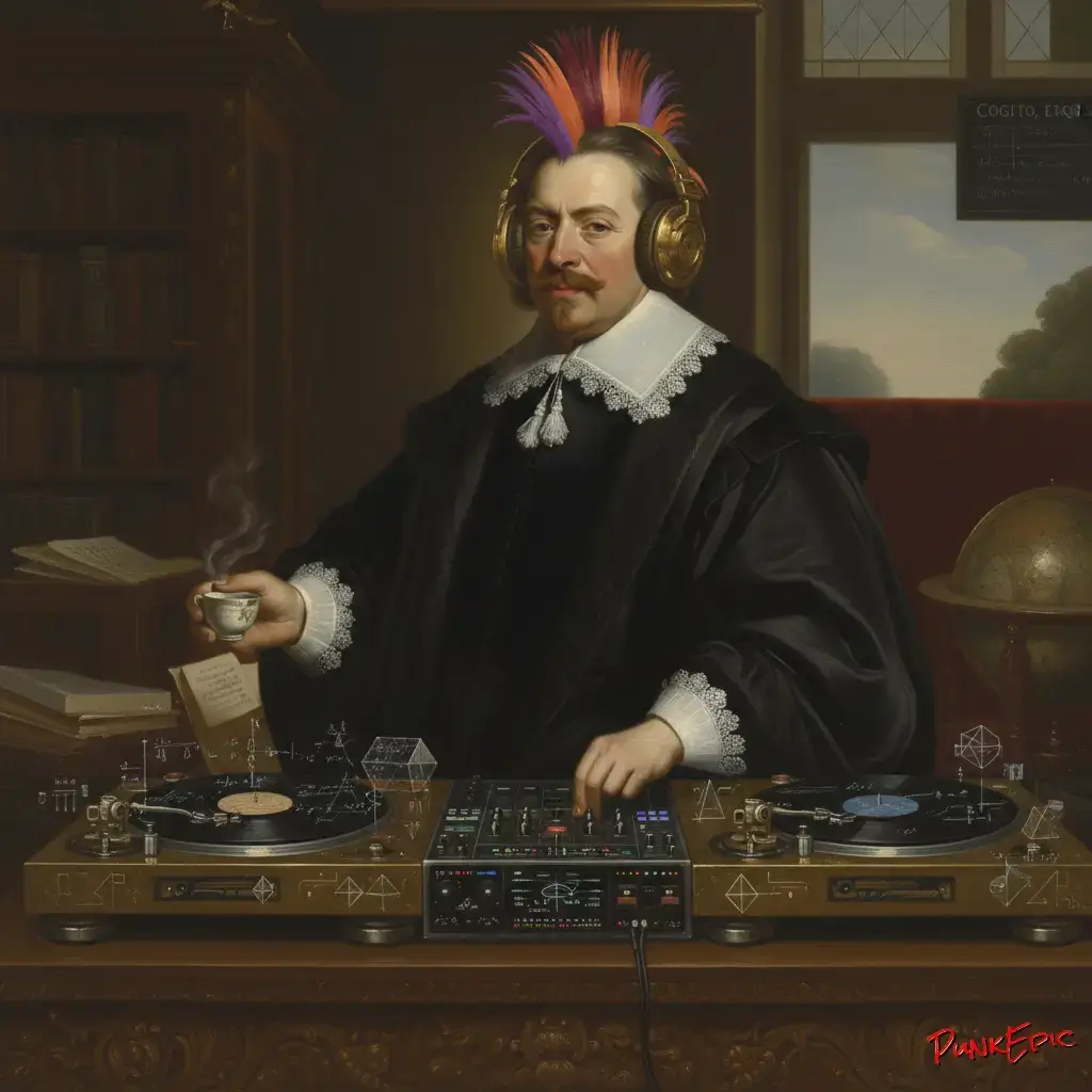 Rene Descartes DJ Mixant Sur Des Platines Geometriques - IA