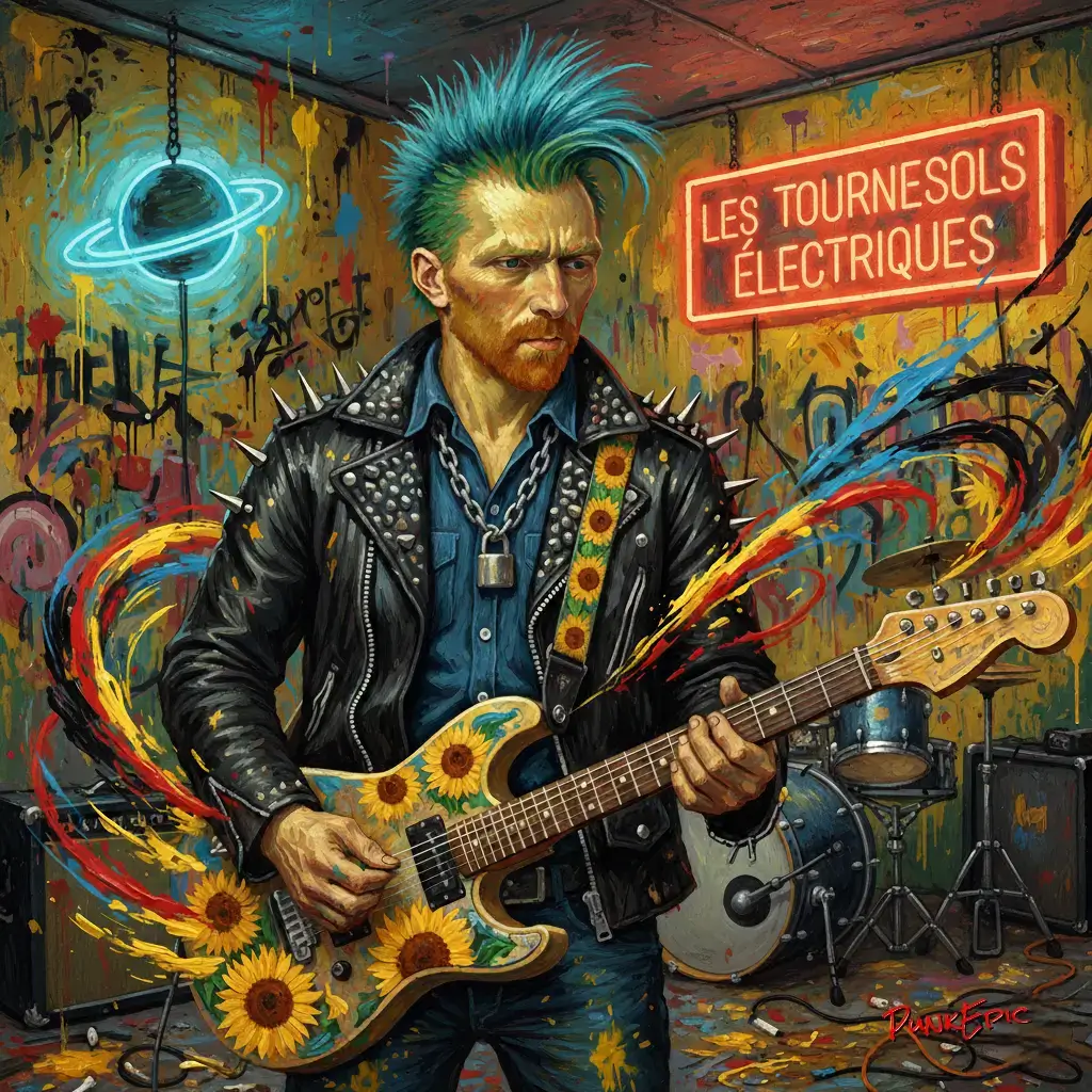 Van Gogh Punk transformé en guitariste - IA